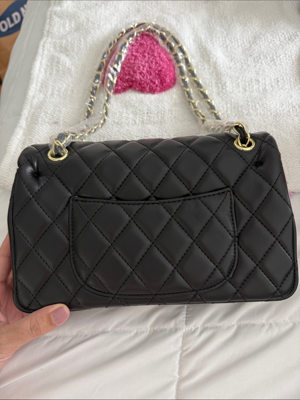 Black Quilted Lambskin Shoulder Bag with Gold Chain - Picture 4 of 8